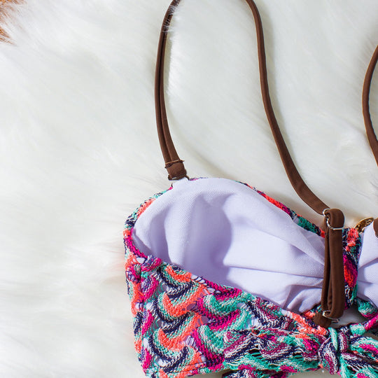 Damen Bandeau-Bikini mit glamourösem Muschelmuster EB