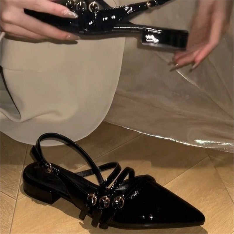 Damen Slingback Ballerinas mit metallic glänzender Oberfläche und dekorativen Riemchen EB