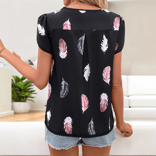 Damen lässige Bluse im Federmuster Heidi-Mode