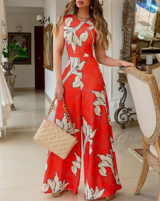 Damen Modischer Jumpsuit mit floralen Akzenten und weitem Bein EB