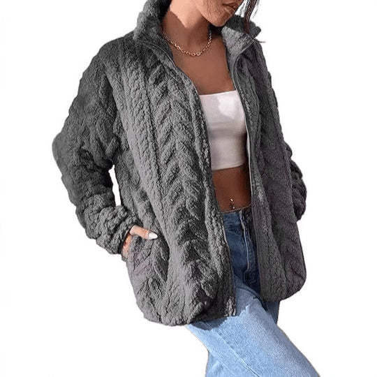 Damen Kuschel-Fleecejacke mit Oversized-Schnitt und Stehkragen EB