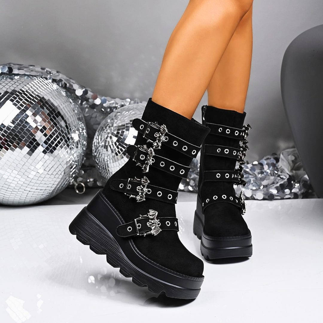 Damen Wedge-Stiefeletten mit modischen Schnallen und rutschfester Sohle EB
