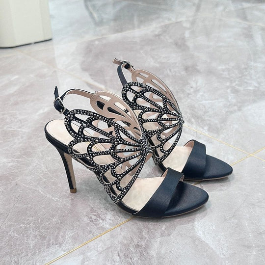 Damen Elegante Slingback Sandalen mit dekorativen Strassapplikationen EB