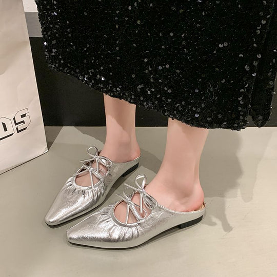 Damen flache Mules mit dekorativen Schleifen EB