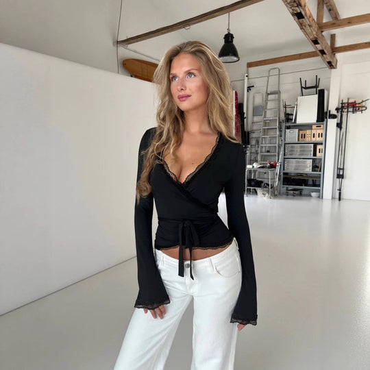 Damen Wickeloberteil mit eleganter Spitzenborte EB