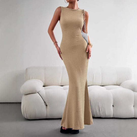 Damen figurbetontes Maxikleid mit elegantem strukturiertem Obermaterial EB