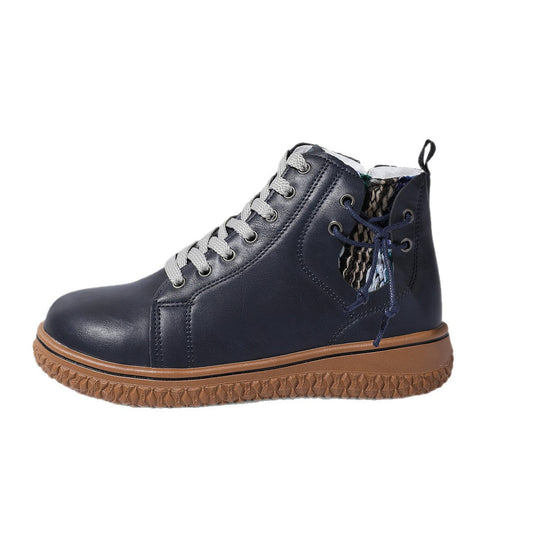 Damen gefütterte Schnürstiefelette mit Teddyfutter, seitlichem Reißverschluss und profilierter Gummisohle EB