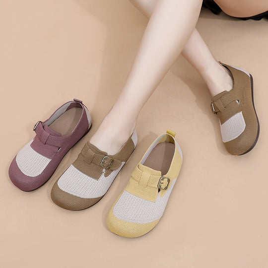 Damen Slip-On Schuhe mit verstellbarem Schnallenverschluss und atmungsaktiver Oberflächenstruktur EB