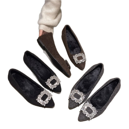 Damen elegante Spitzen-Ballerinas mit Kristallakzenten EB