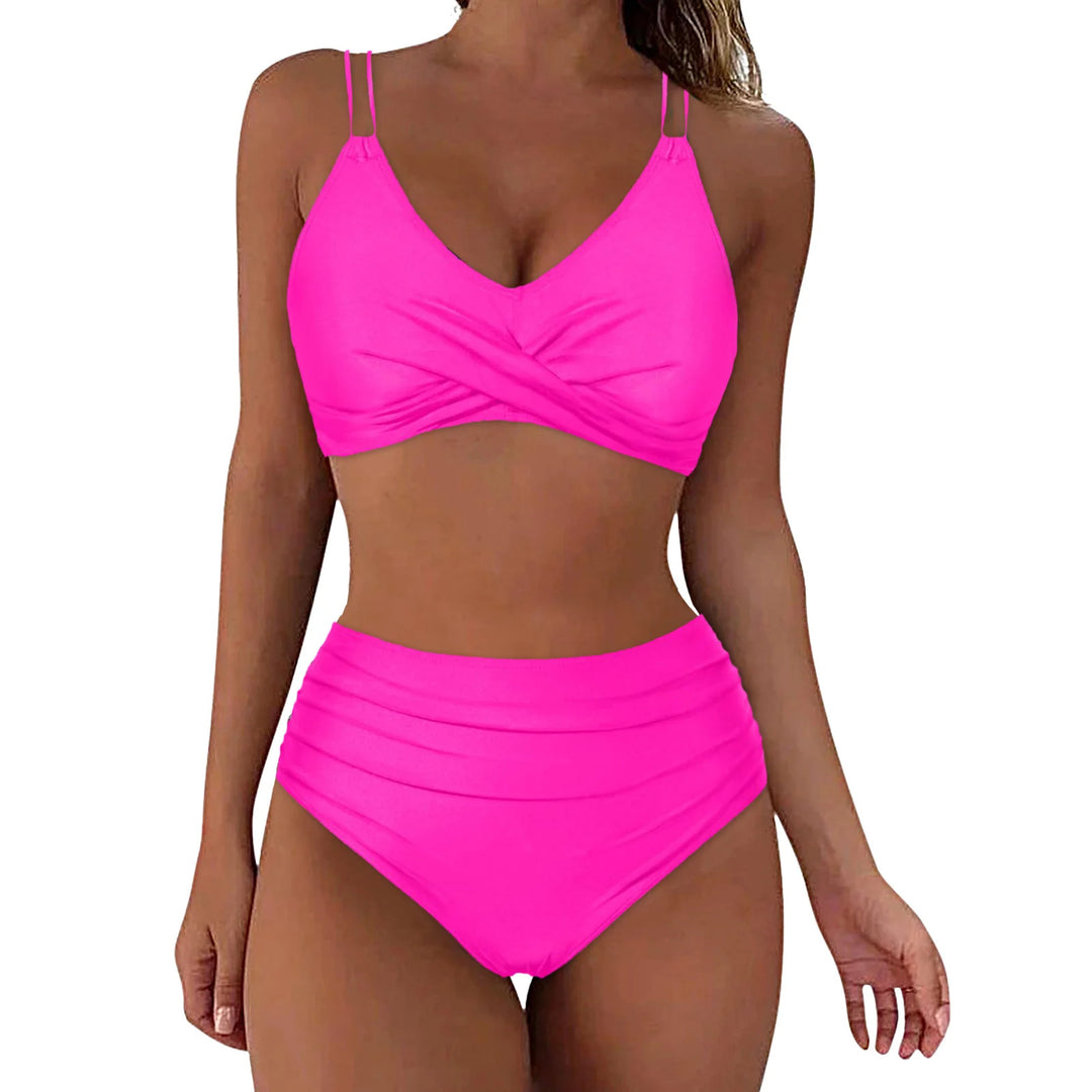 Damen Hochgeschnittenes Bikini-Set mit elegantem Wickeldesign EB