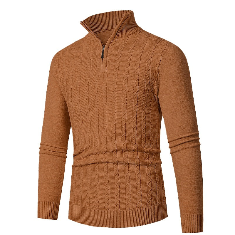Herren modischer Strickpullover mit hochschließendem Reißverschluss und strukturiertem Design EB