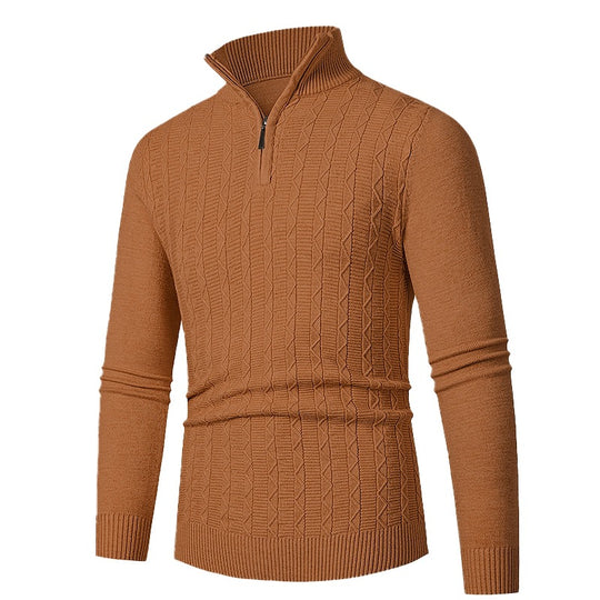 Herren modischer Strickpullover mit hochschließendem Reißverschluss und strukturiertem Design EB