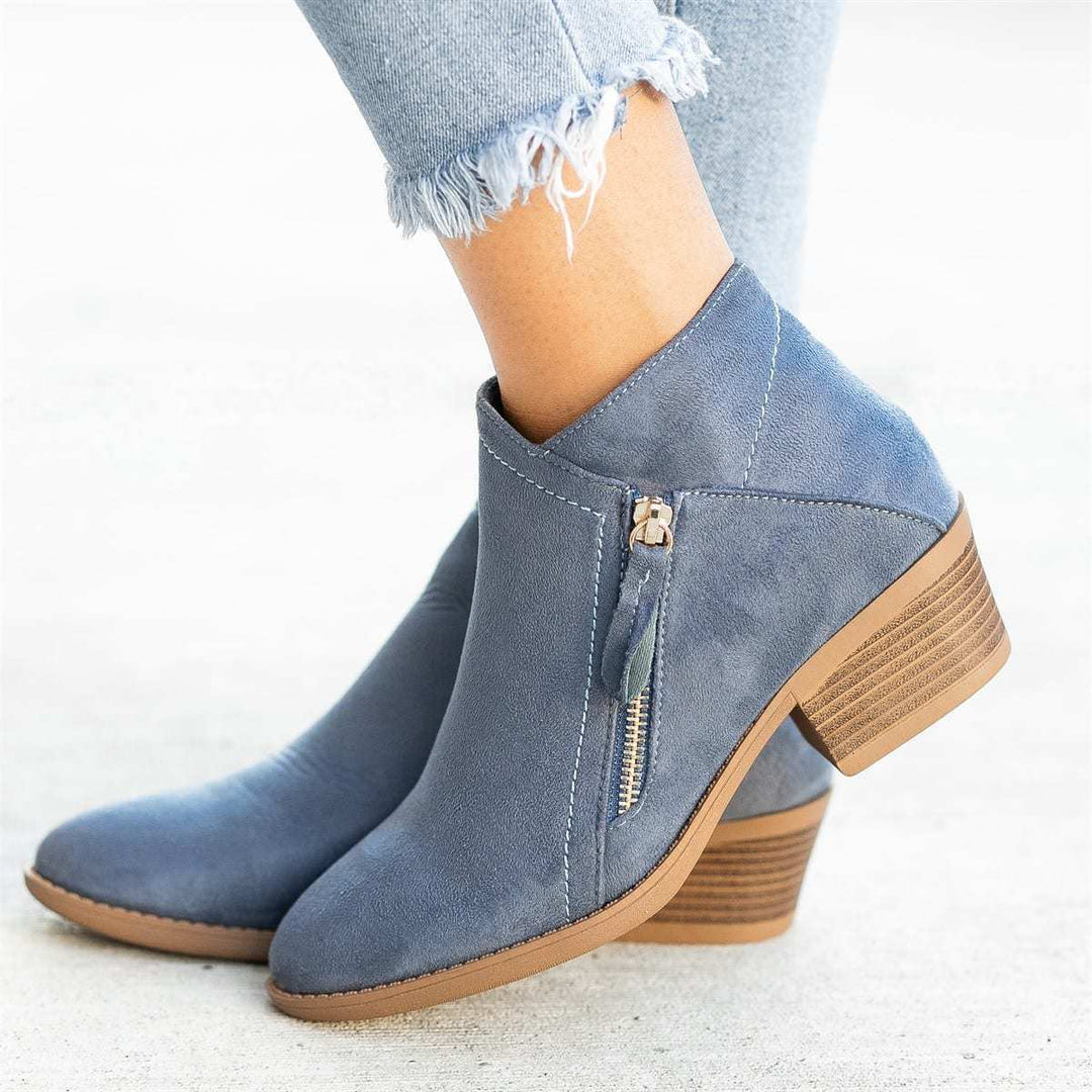 Damen Ankle Boots mit modischem Reißverschluss und komfortablem Blockabsatz EB
