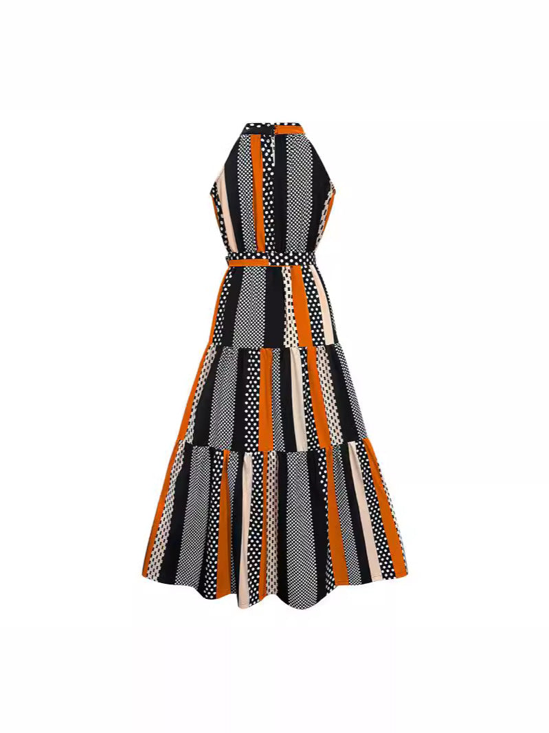 Damen Maxikleid mit modernem High-Neck Design und buntem Patchwork EB