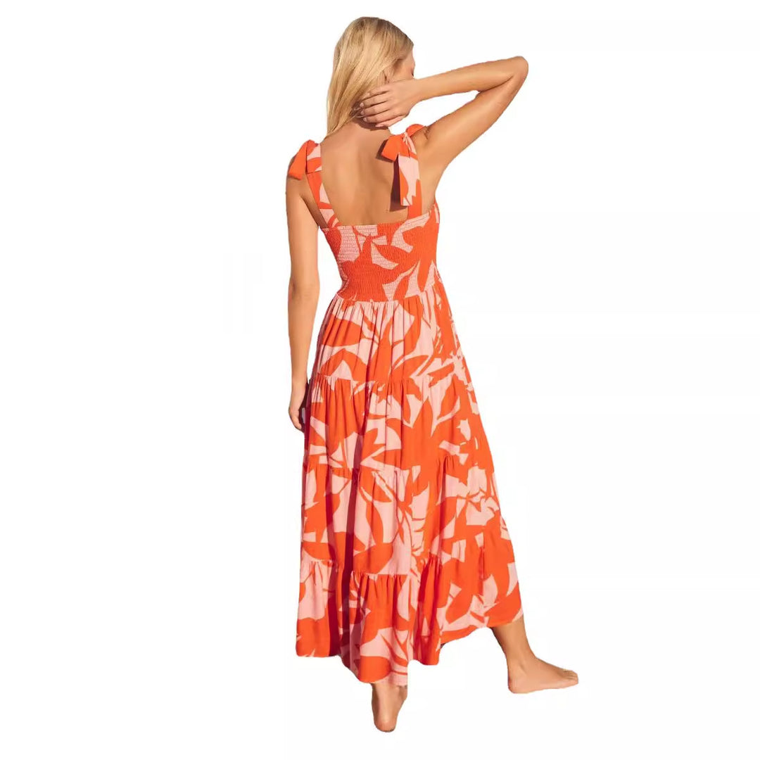 Damen Maxikleid mit verspielten Trägern und frischem Blumenmuster EB