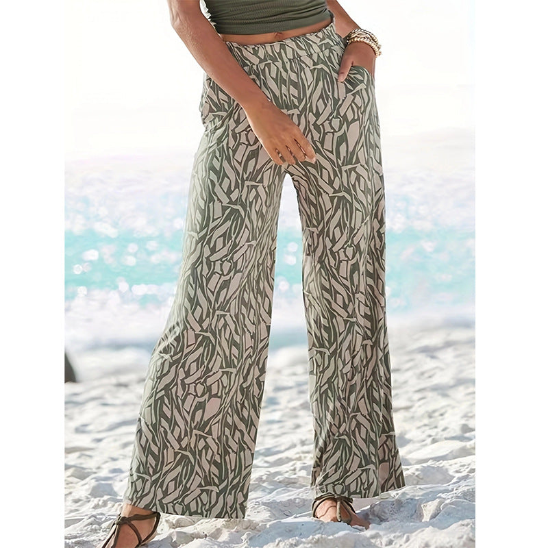 Damen lässige Palazzo-Hose mit floralem Muster und hohem Bund EB