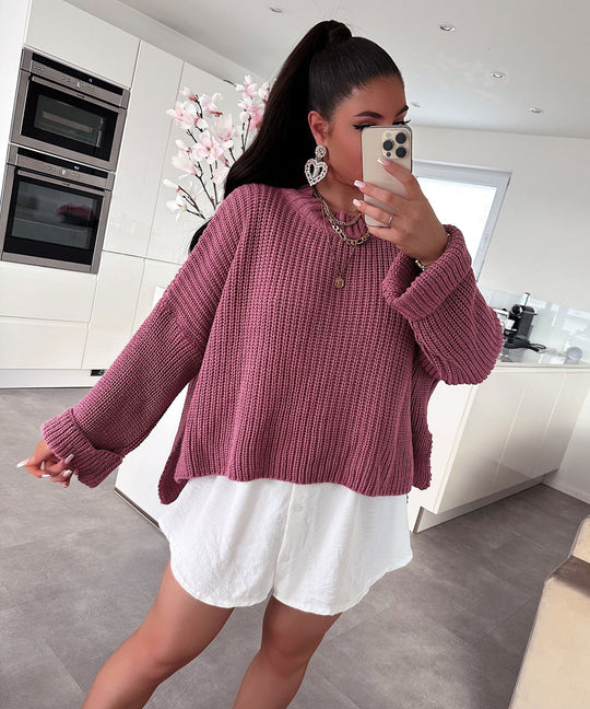 Damen oversized Strickpullover mit strukturiertem Lochdesign und lässigem Schnitt EB