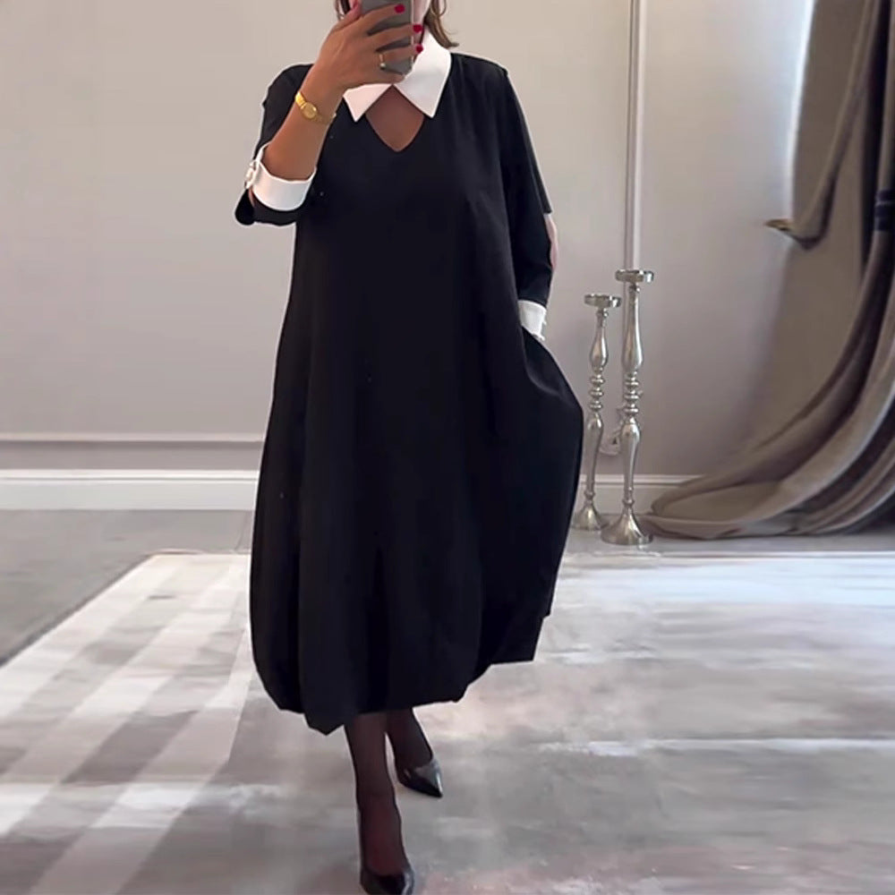 Damen Oversized Kleid mit kontrastierendem Kragen Heidi-Mode