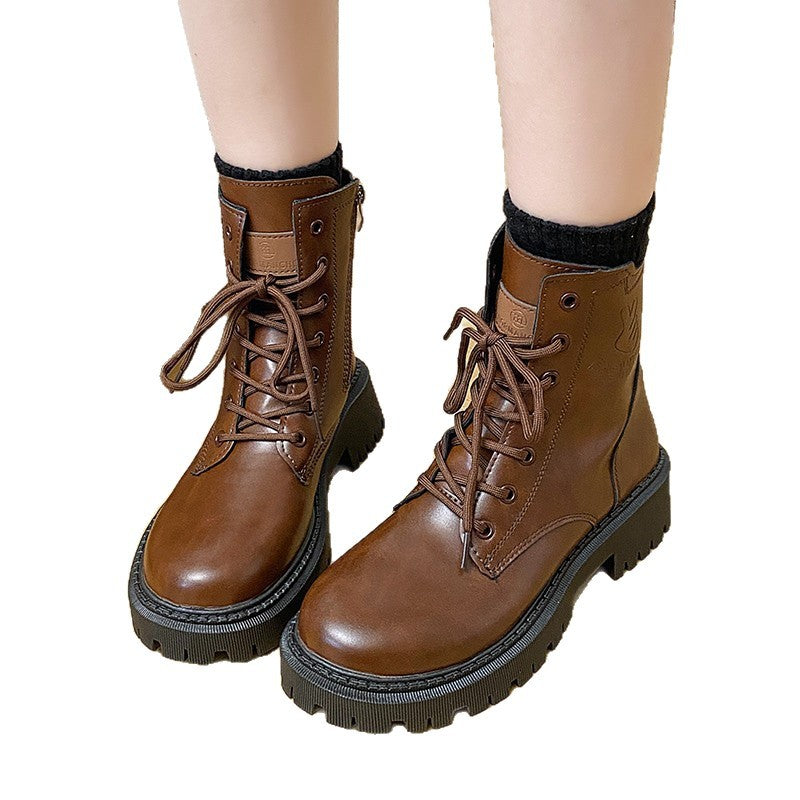 Damen Stiefeletten mit robustem Profil und modischem Leder-Heel EB