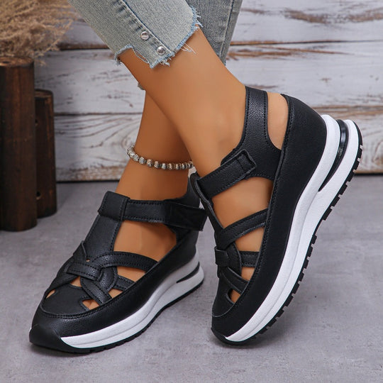 Damen Komfortable Keil-Sandalen mit atmungsaktivem Obermaterial und verstellbaren Riemen EB
