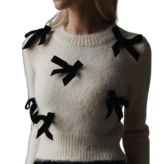 Damen Strickpullover mit verspielten Schleifendetails EB