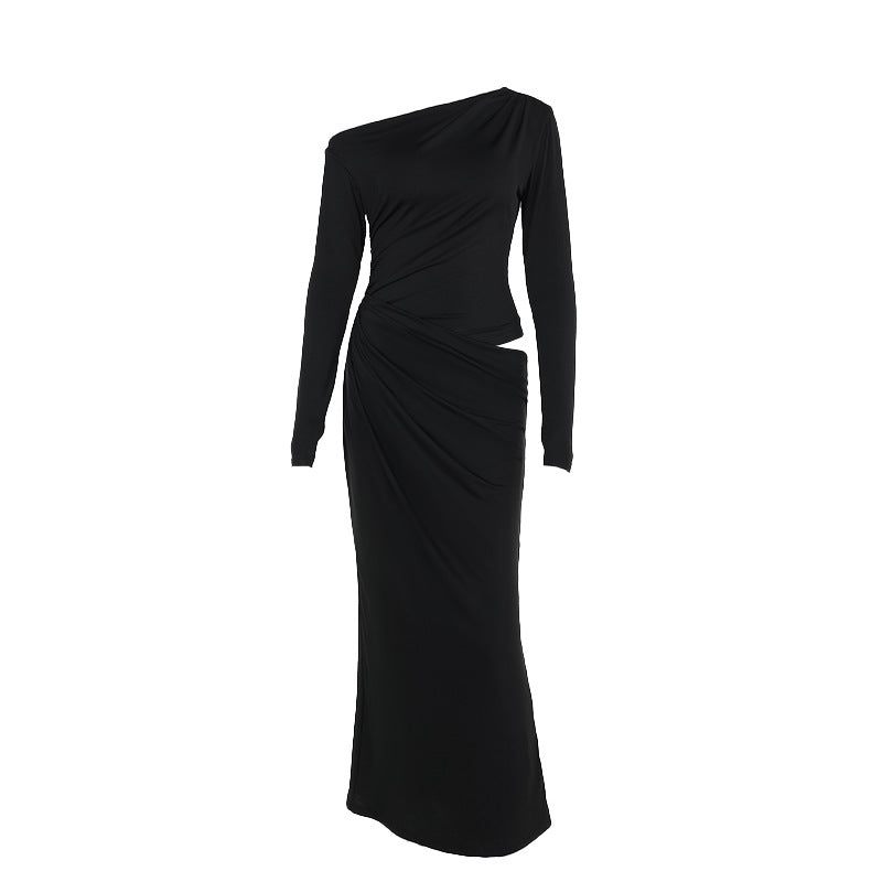 Damen elegantes Wickelkleid mit asymmetrischem Schnitt und langen Ärmeln EB