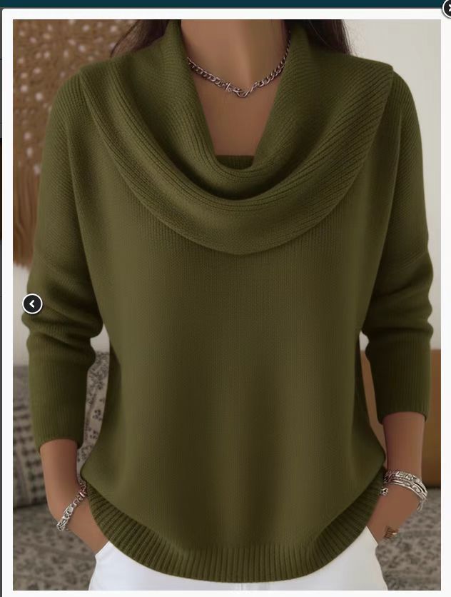 Damen nan schimmernder Strickpullover mit Wasserfallkragen, feiner Glitzerstruktur und schmalem Saum EB