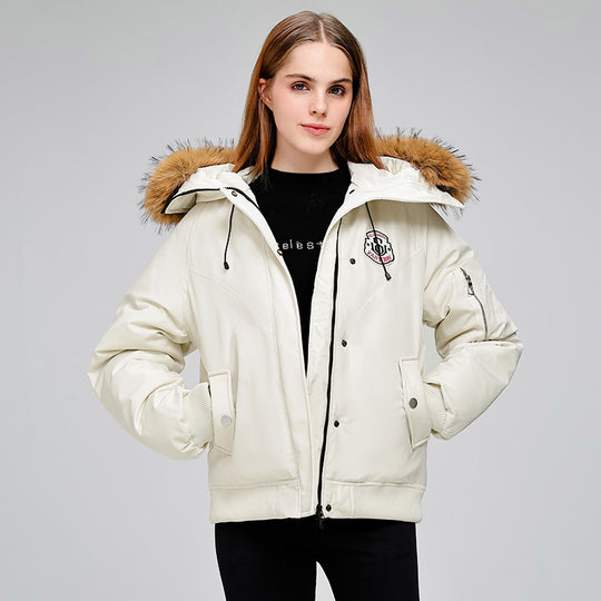 Damen Sportliche Pufferjacke mit abnehmbarem Kunstfellkragen und praktischen Taschen EB