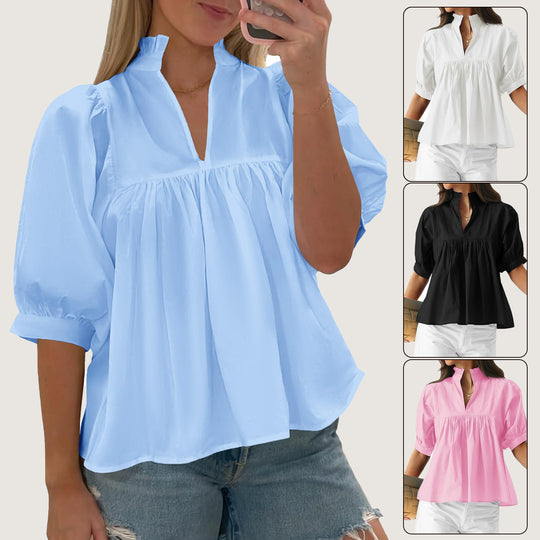 Damen Bluse mit Stehkragen und gepufften Ärmeln EB