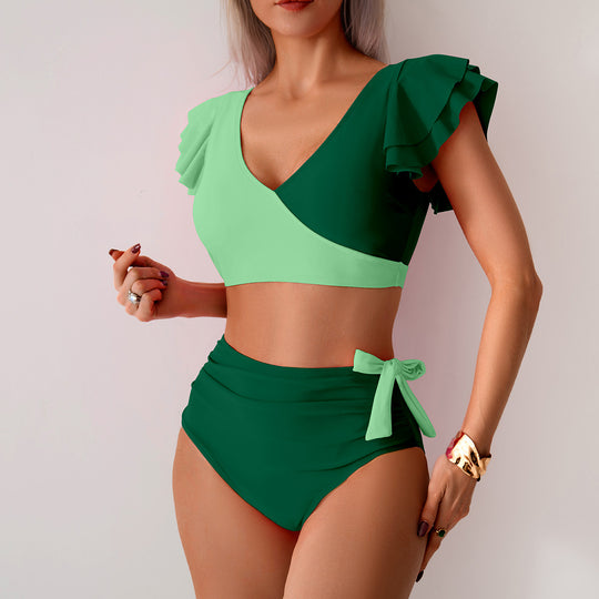 Damen Hochbundiger Bikini mit Rüschendetails EB