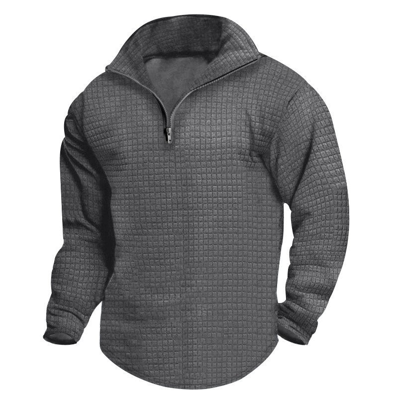 Herren nan thermoregulierender Waffel-Halbzip-Pullover mit Stehkragen und gerundetem Saum EB