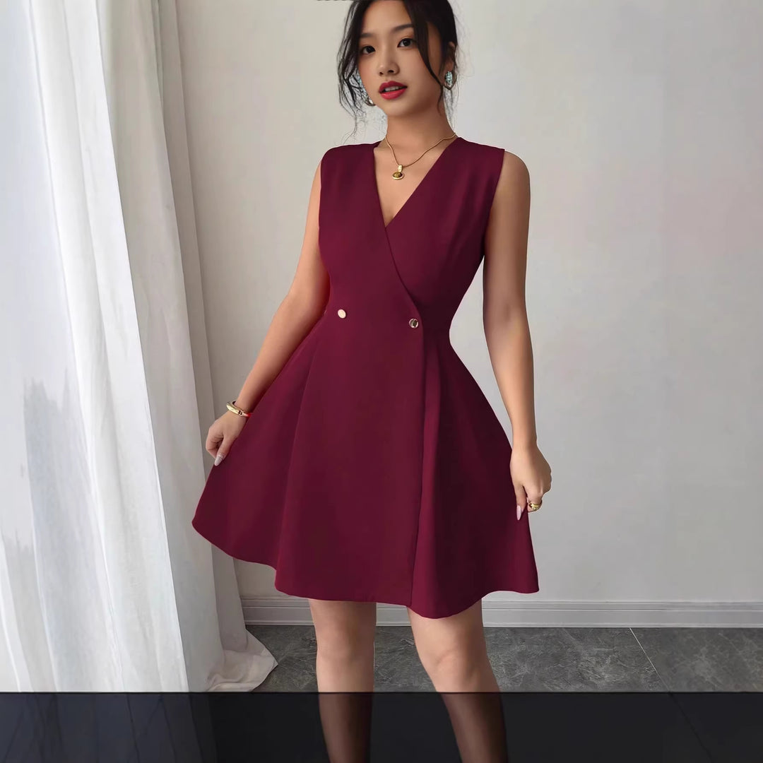 Damen Wickelkleid mit eleganter Silhouette und Knopfdetails EB