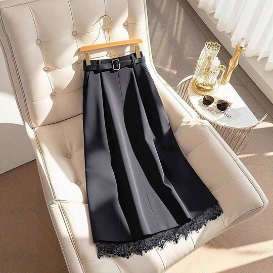 Damen Elegante Maxirock mit Spitzenbesatz EB