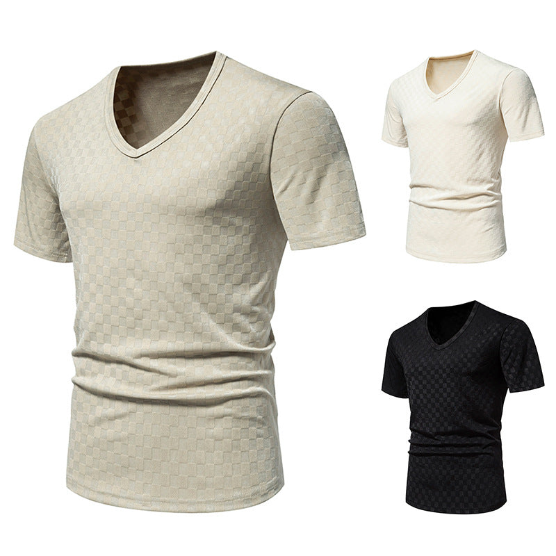 Herren V-Ausschnitt T-Shirt mit strukturiertem Muster EB