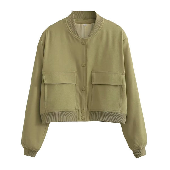 Damen Kurzblouson im Utility‑Stil mit Klappentaschen und Rippbündchen EB