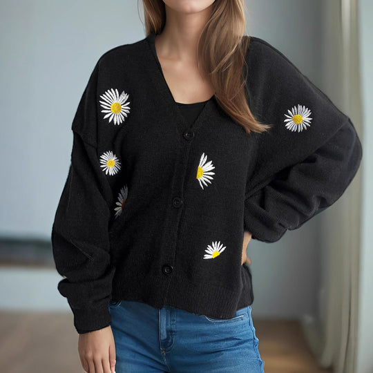 Damen Strickjacke mit floralen Applikationen EB
