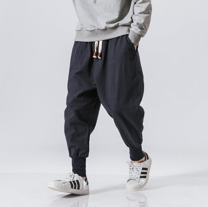 Herren nan lässige Leinen-Joggerhose mit Tunnelzug, strukturierter Oberfläche und elastischen Bündchen EB