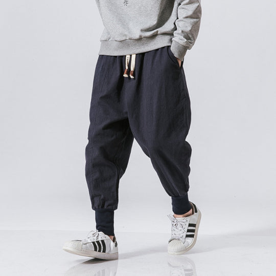 Herren nan lässige Leinen-Joggerhose mit Tunnelzug, strukturierter Oberfläche und elastischen Bündchen EB