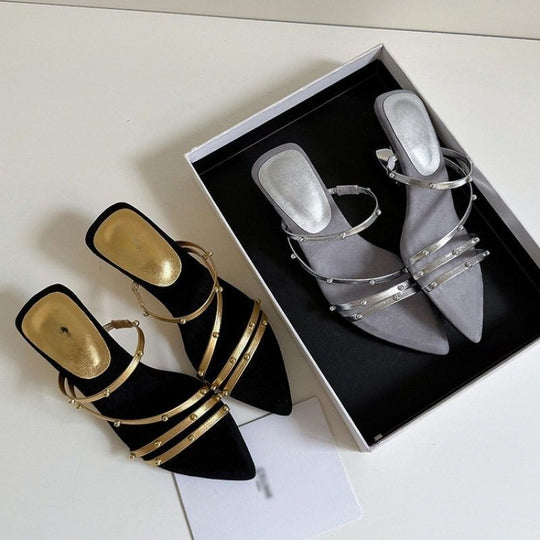 Damen schicke Mules mit eleganten Riemchen EB