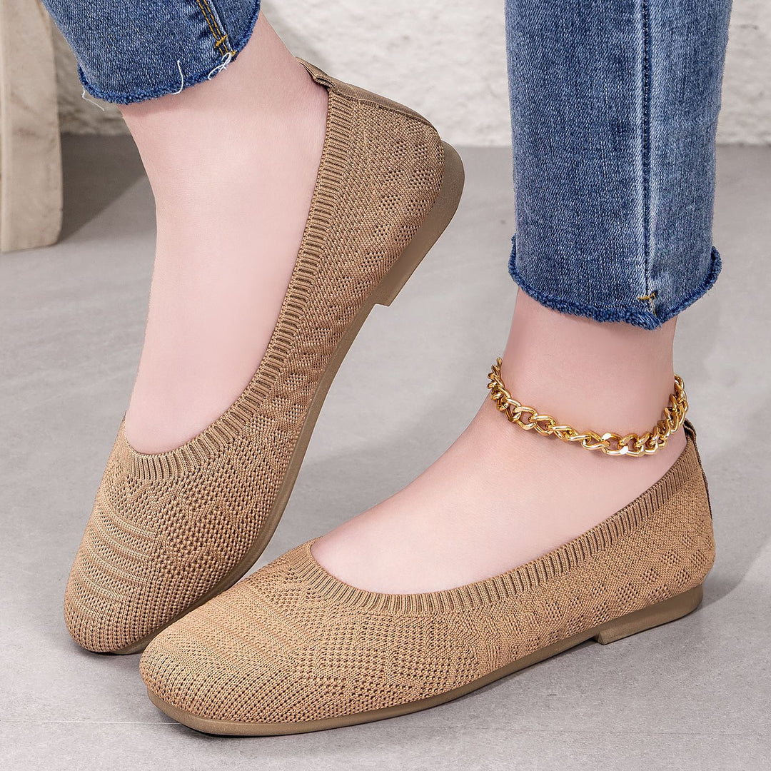 Damen Strick-Ballerinas mit elastischem Einstieg EB