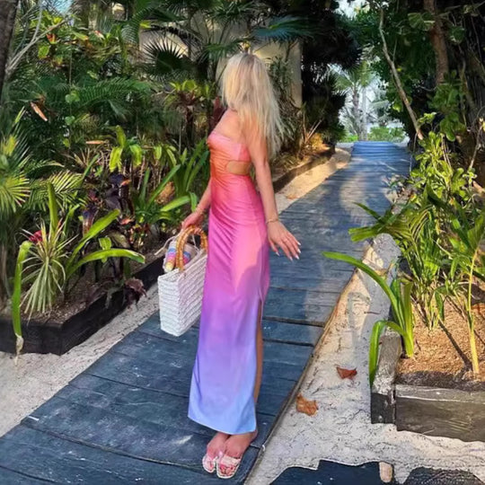 Damen trägerloses Maxikleid im Farbverlauf EB