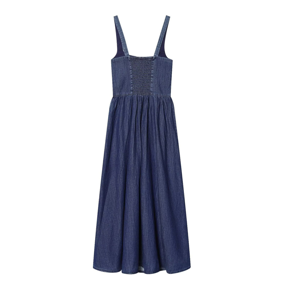 Damen Jeans Maxikleid mit romantischem Schnitt und Rüschendetails EB