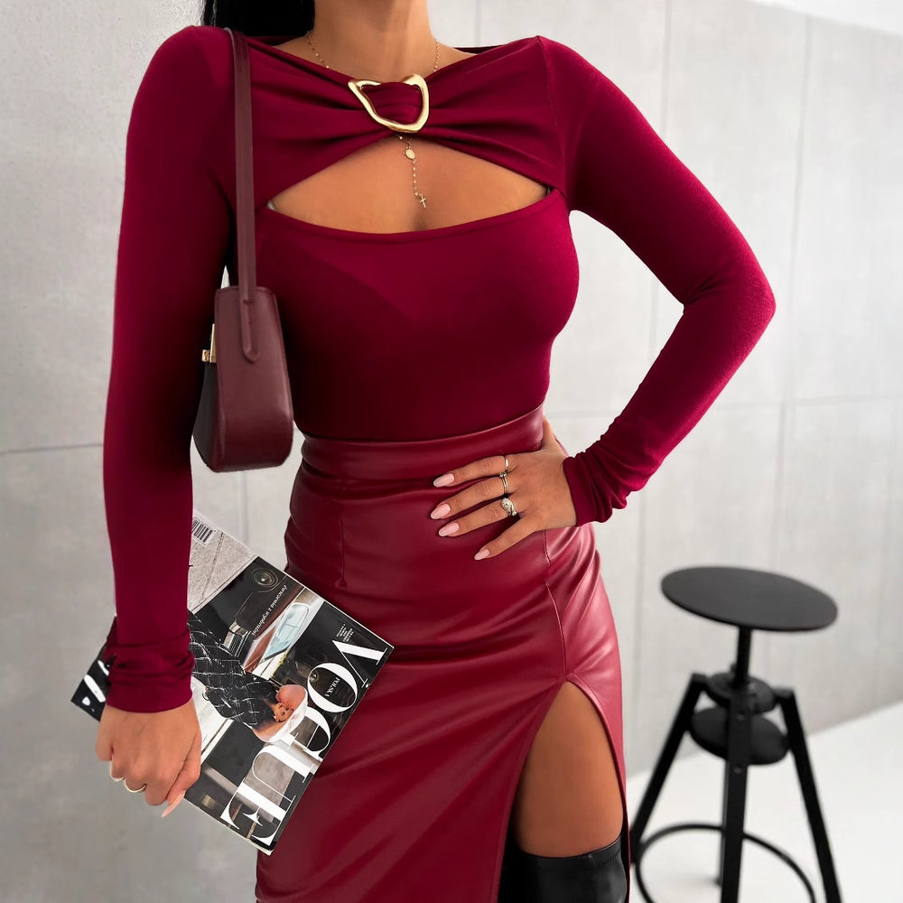 Damen Elegantes Oberteil mit dekorativem Ausschnitt EB