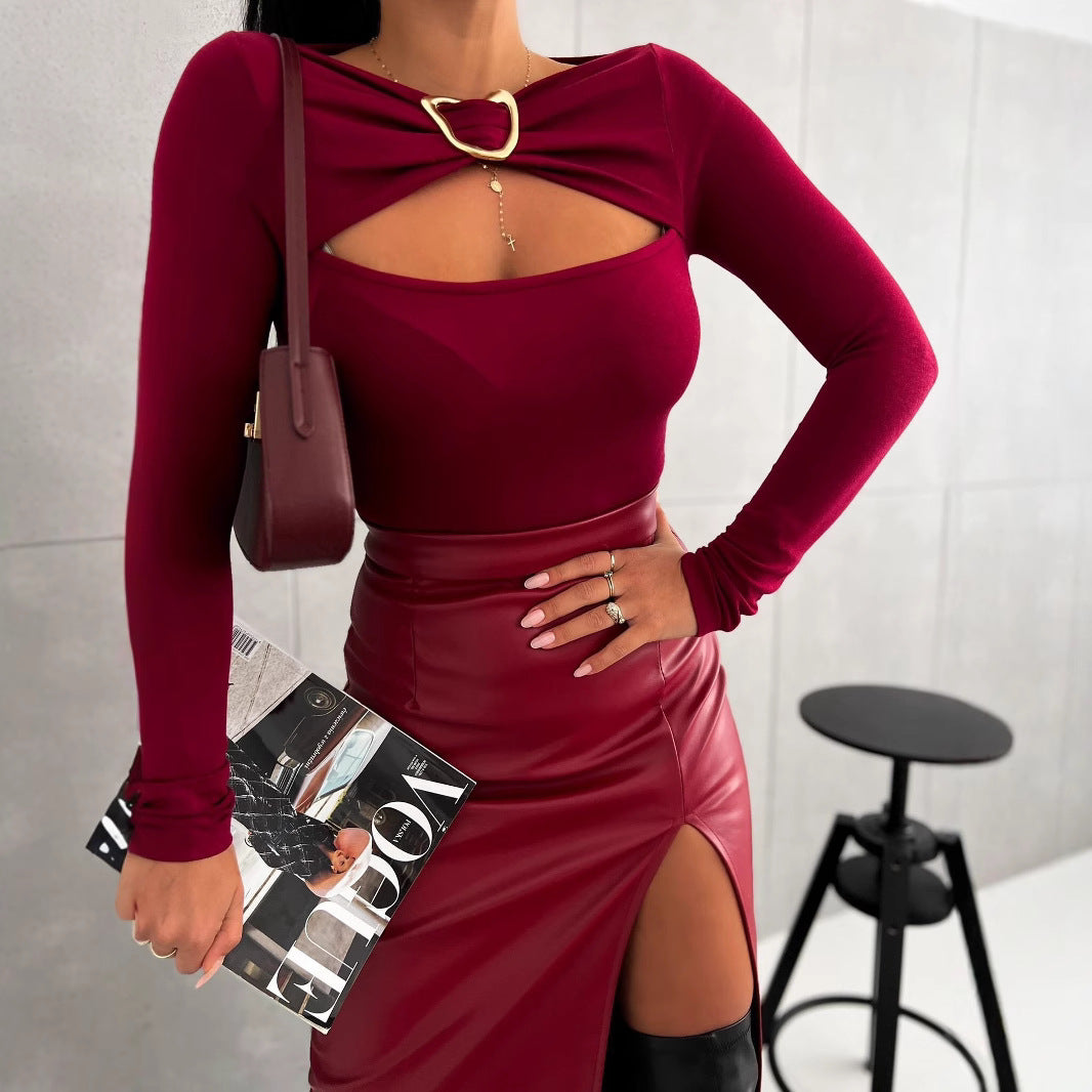 Damen Elegantes Oberteil mit dekorativem Ausschnitt EB