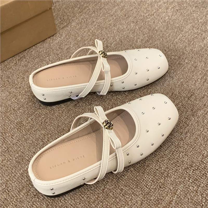 Damen elegante Ballerinas mit zierlicher Schleifenverzierung und funkelnden Akzenten EB