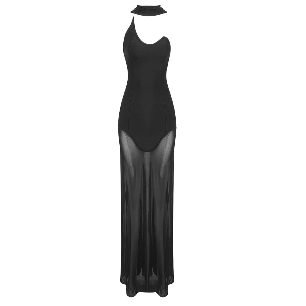 Damen Maxikleid mit asymmetrischem Ausschnitt und figurbetontem Schnitt EB