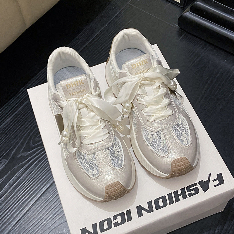 Damen modische Sneakers mit glänzenden Akzenten und eleganter Schnürung EB