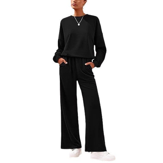 Damen Komfortabler Sweatsuit mit weitem Bein und lässigem Schnitt EB
