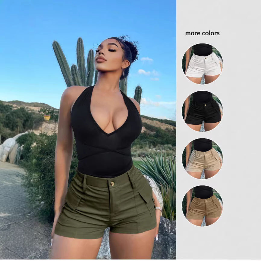 Damen Cargo-Shorts mit hohen Taille und praktischen Taschen EB