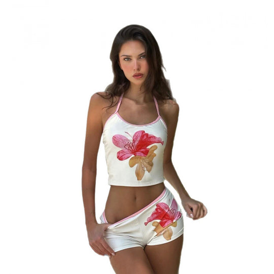 Damen Oberteil und Shorts-Set mit floralen Druck EB